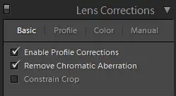 Enable Profile Corrections & Chromatic Aberrations