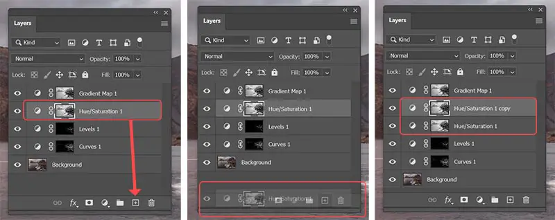 Copy a layer in Photoshop using the new layer button