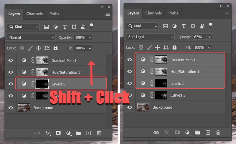 Select multiple layers in Photoshop