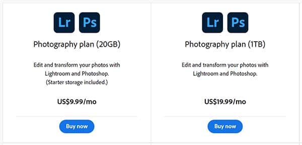 Photoshop Pricing Plans
