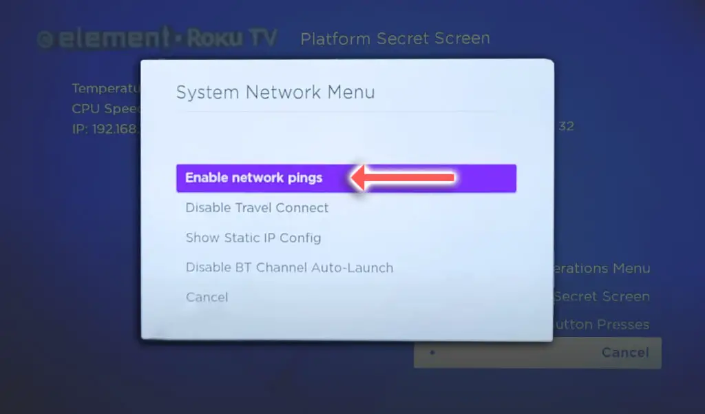 element roku tv enable network pings