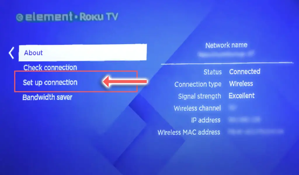 element roku tv network settings