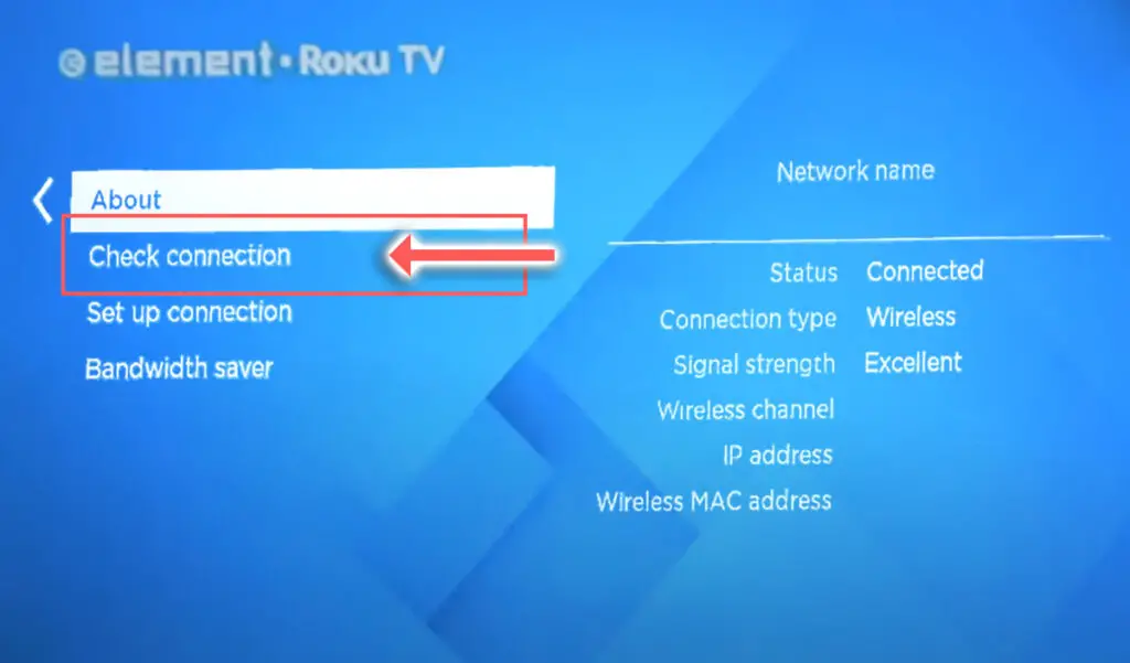 element tv network connection test