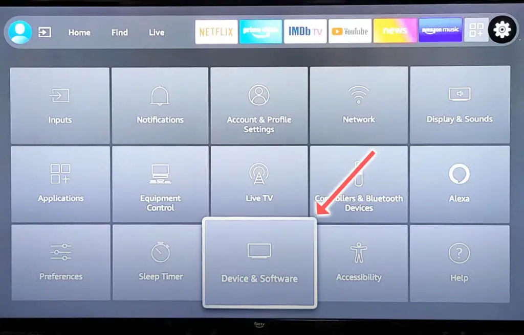 fire tv device and software menu