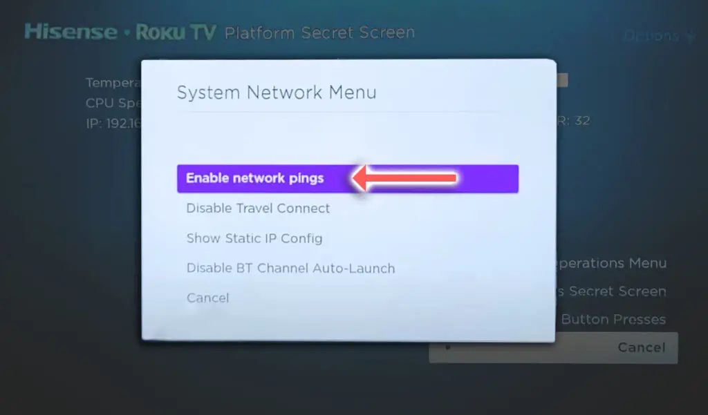 hisense roku tv enable network pings