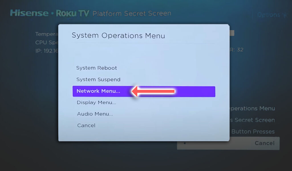 hisense roku tv network settings secret menu