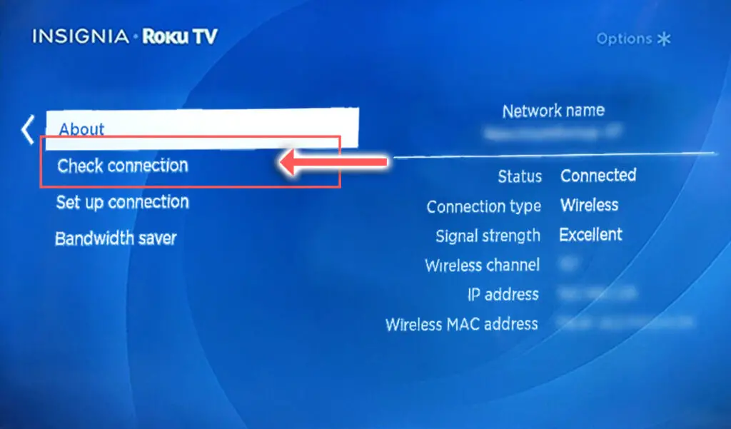 insignia roku tv check network connection