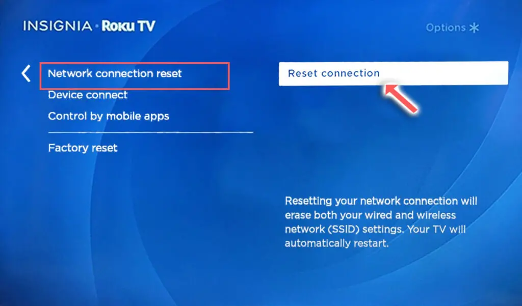insignia roku tv reset network connection