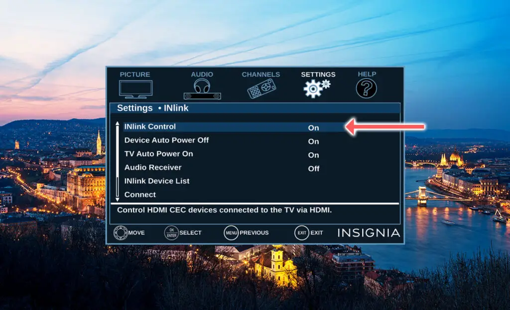 insignia tv switch off inlink