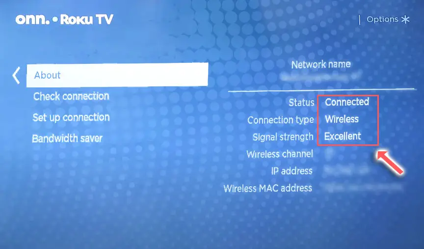 onn roku network connected