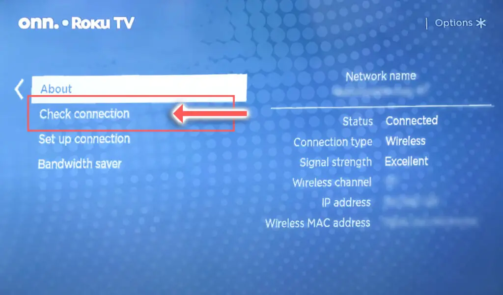onn roku tv network connection test