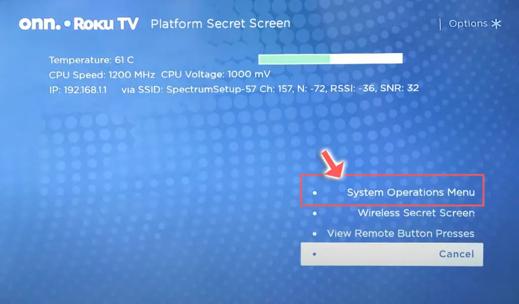 onn roku tv platform secret screen