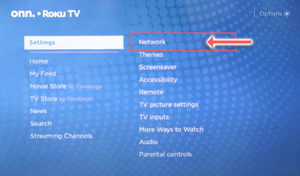 onn roku tv settings page