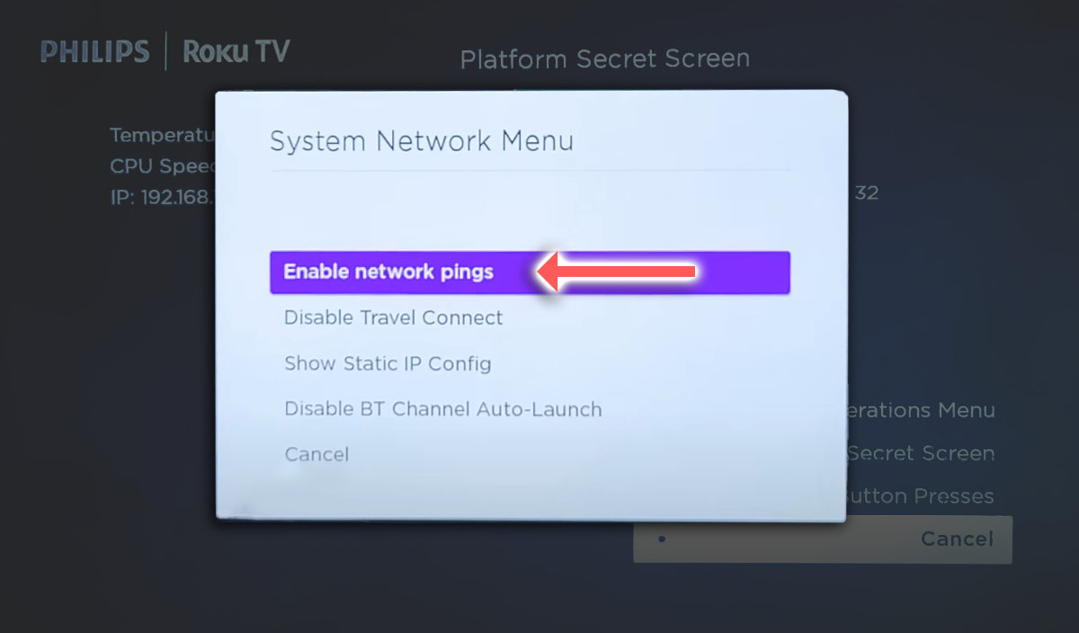 philips roku tv enable network pings