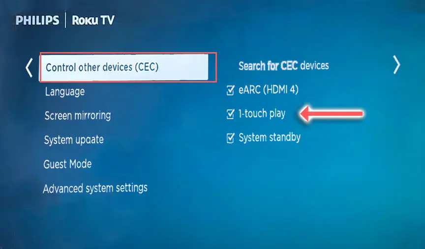 philips roku tv turn off 1 touch play