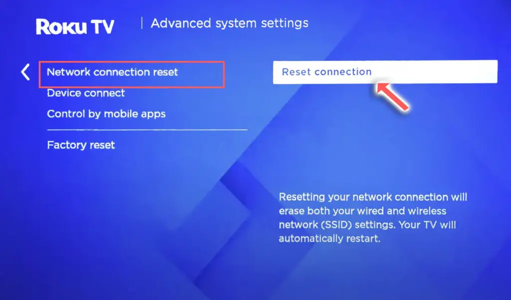 rca smart tv network connection reset