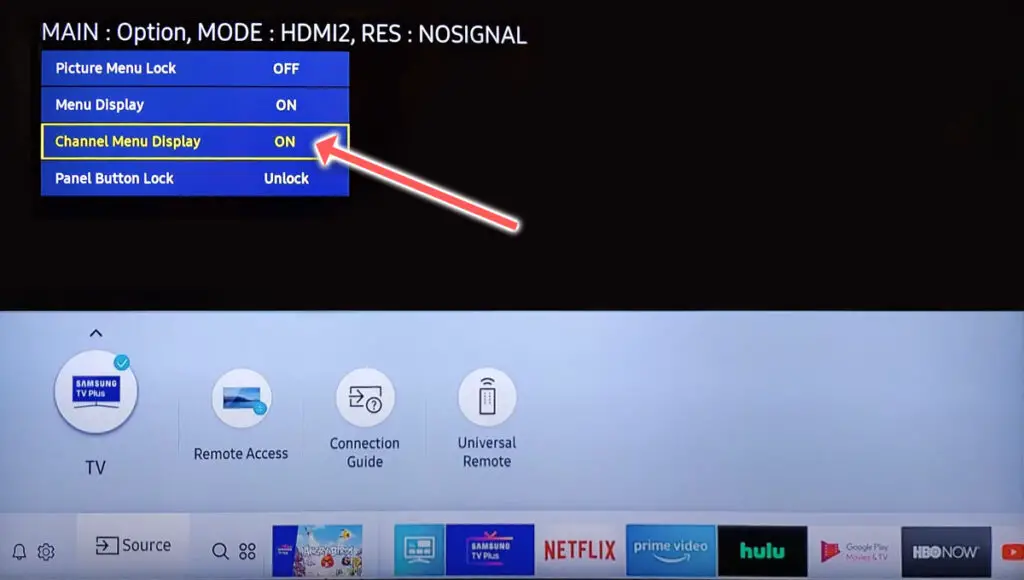 samsung tv channel menu display