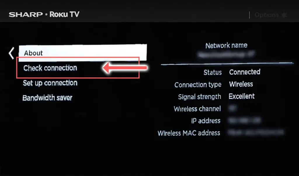sharp roku tv check network connection