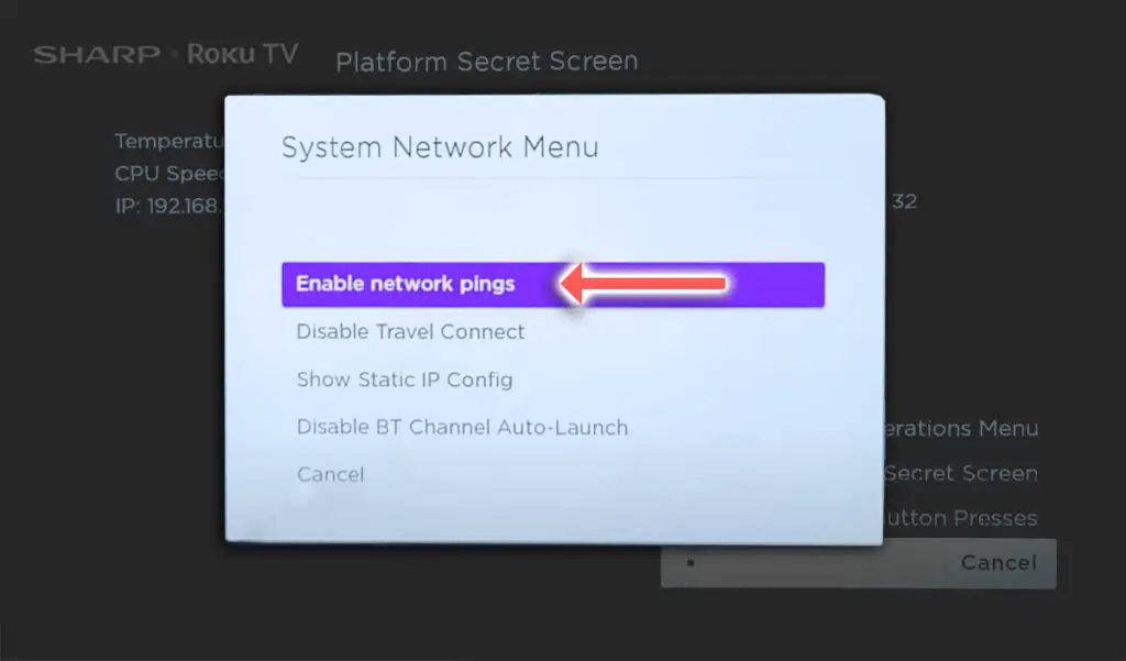 sharp roku tv enable network pings