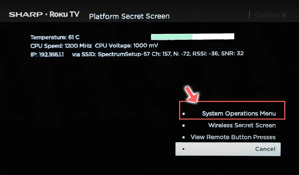 sharp roku tv platform secret screen