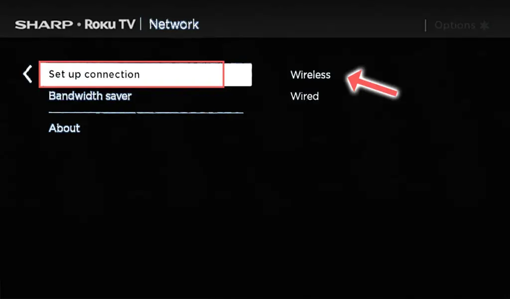 sharp roku tv set up network connection