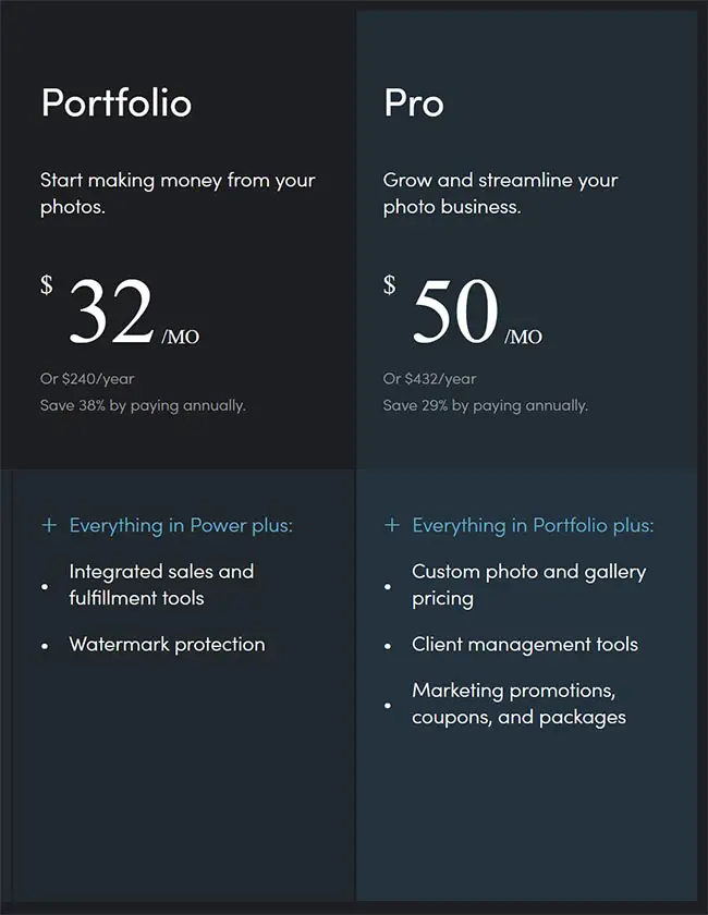 SmugMug Portfolio vs Pro Price