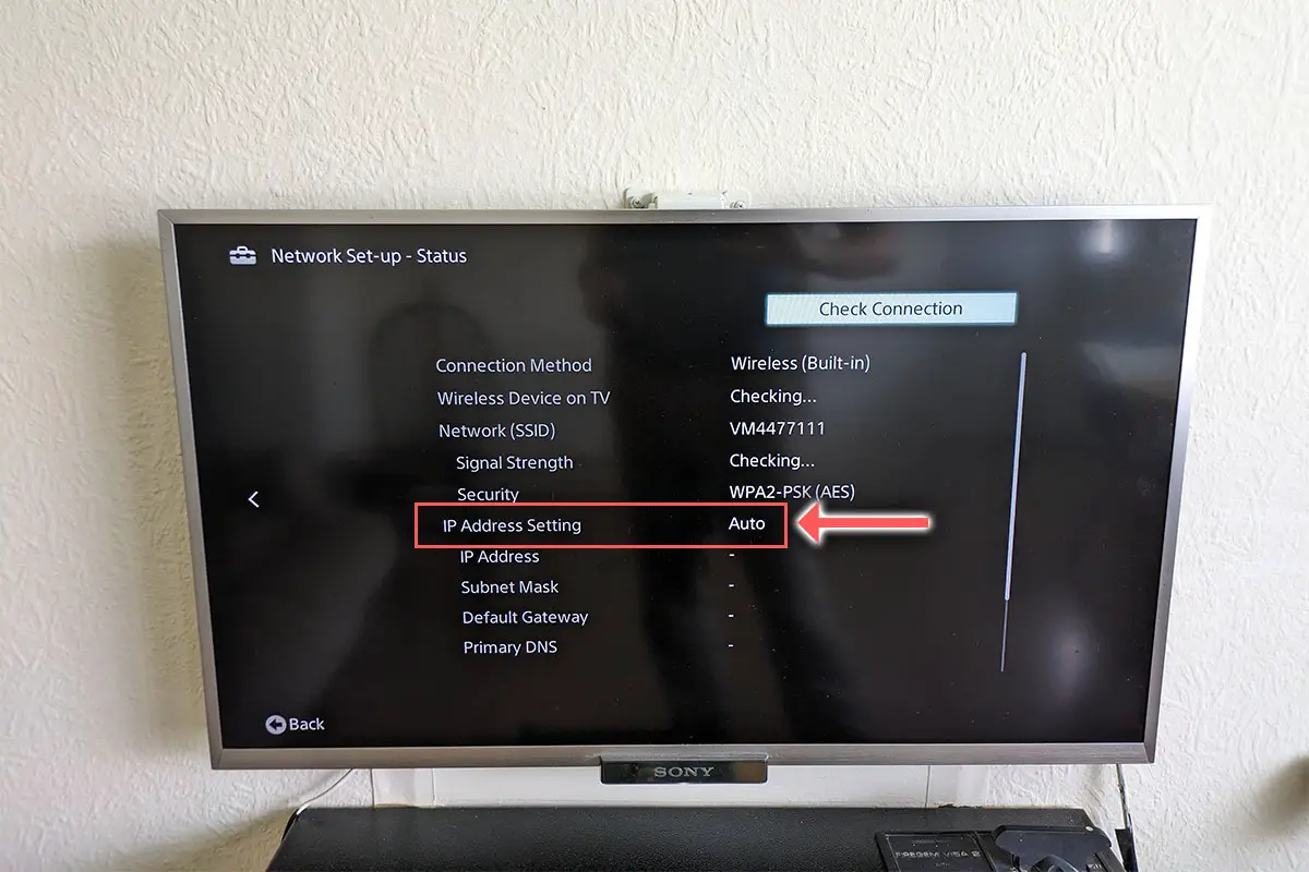 sony tv check ip setting is auto