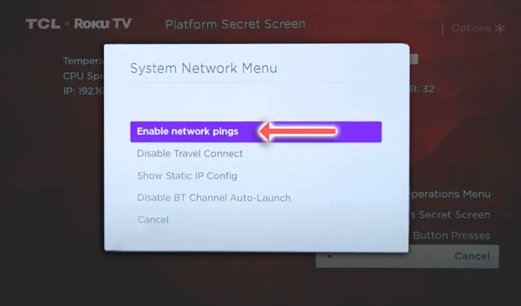 tcl roku tv enable network pings