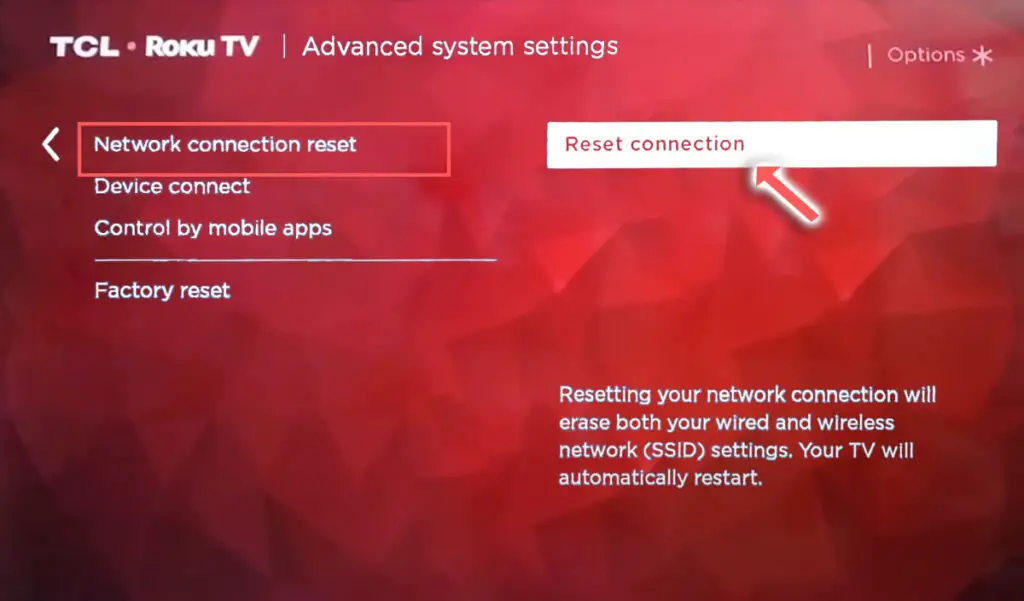 tcl roku tv network connection reset