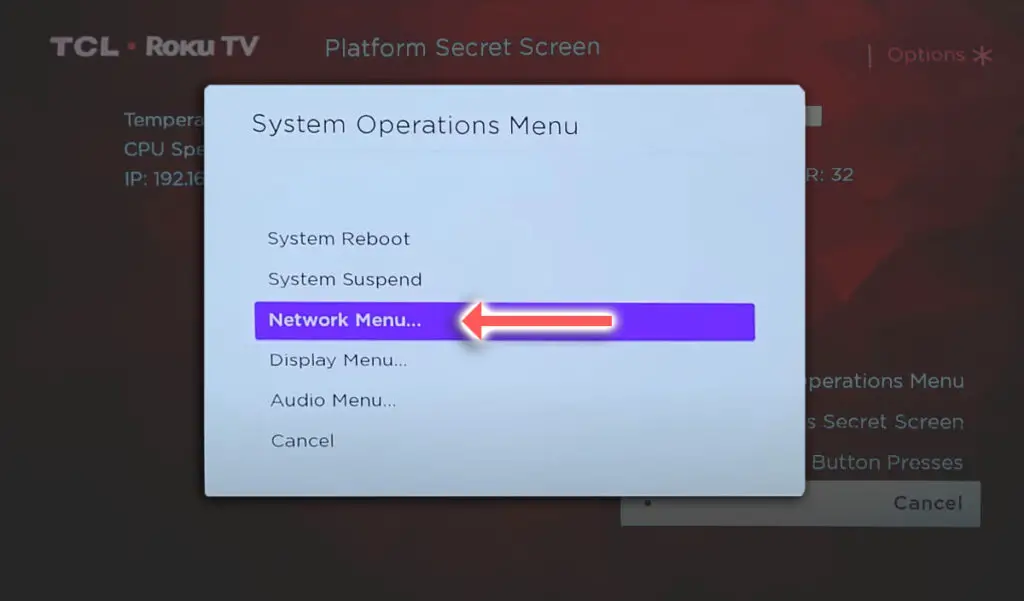 tcl roku tv secret network settings menu