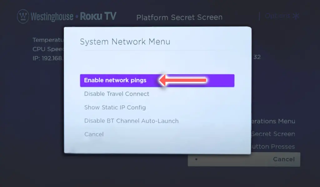 westinghouse roku tv enable network pings