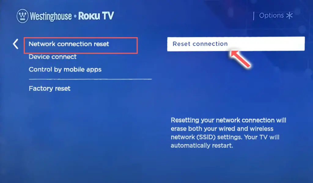 westinghouse roku tv network connection reset