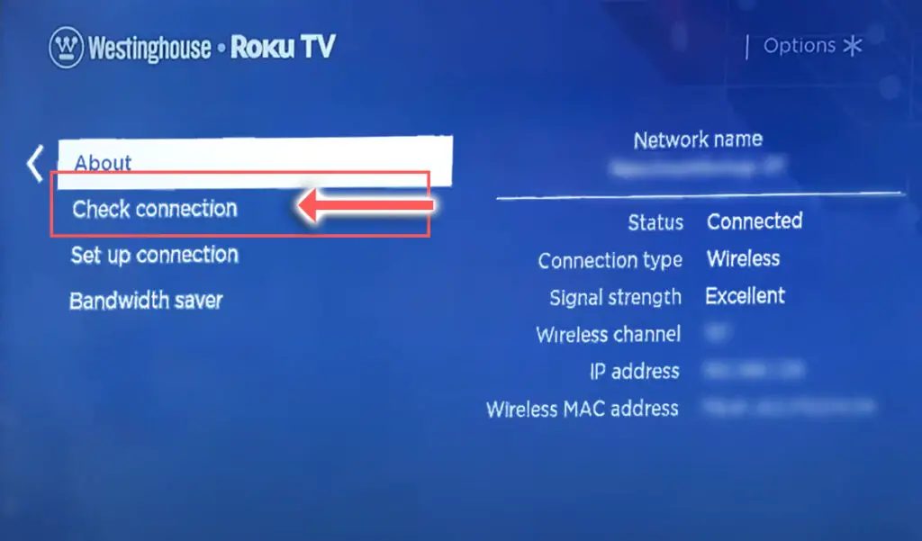 westinghouse roku tv network connection test