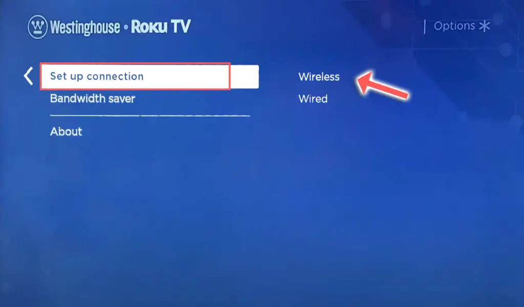 westinghouse roku tv set up network connection