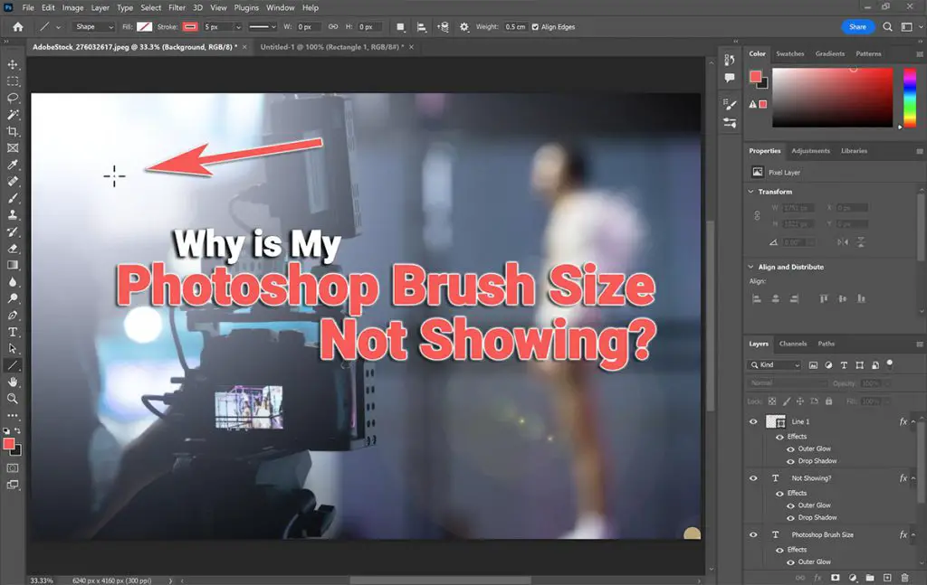 photoshop brush size not showing