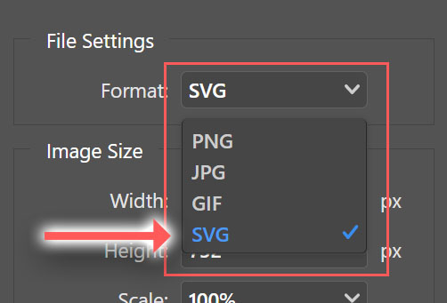 set SVG format for export