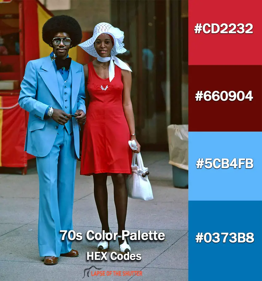 hex codes with an example of the 1970s color palette