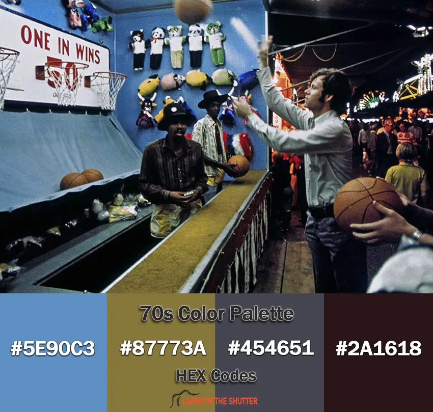 hex codes with an example of the 70s color palette