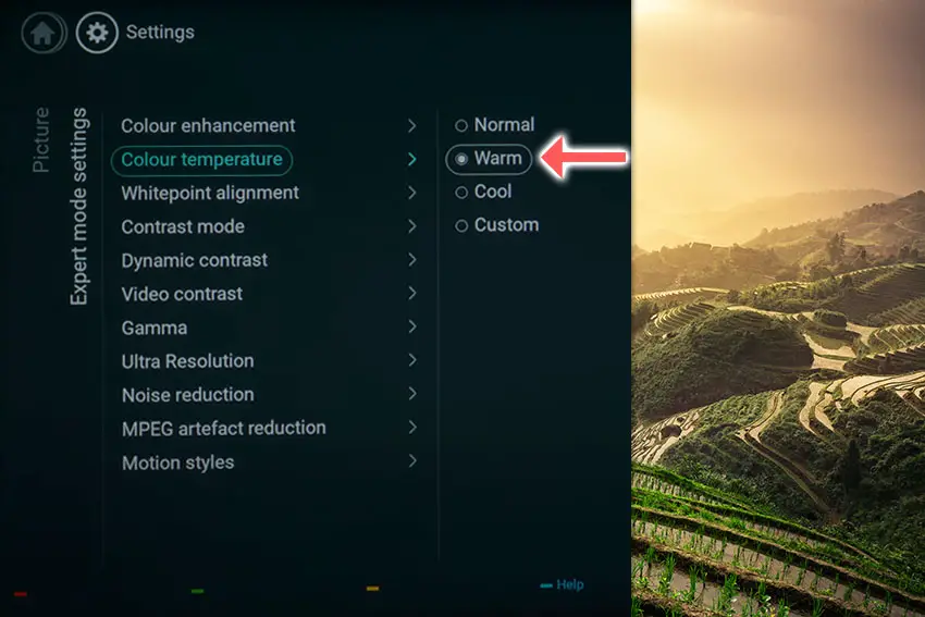 philips tv color settings