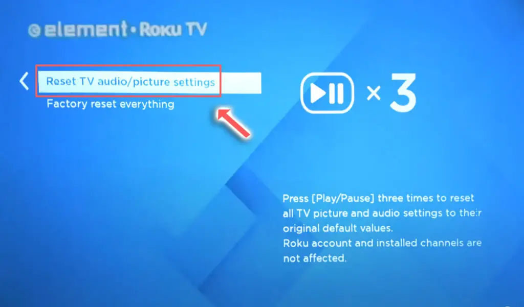 element tv reset picture and sound
